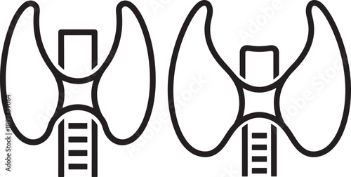 Outline illustration of two thyroid glands with trachea, representing endocrine system health