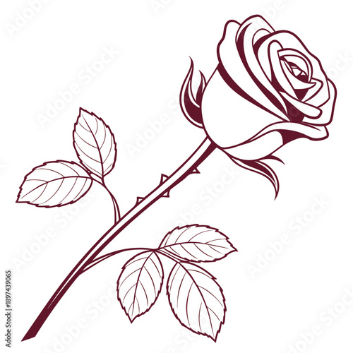 Valentine rose icon with single bloom and stem (1)