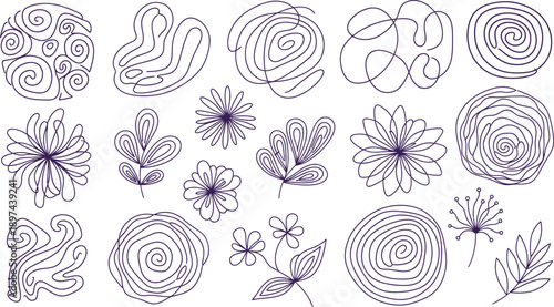 Collection of hand drawn floral patterns and abstract designs
