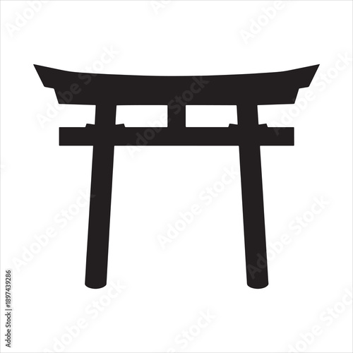 Japanese Torii gate silhouette isolated on white background, traditional Shinto shrine entrance vector.