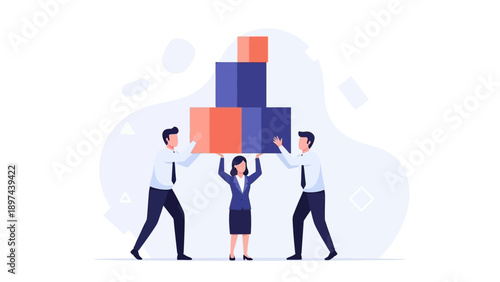 Teamwork and Collaboration: Business People Stacking Blocks for Success