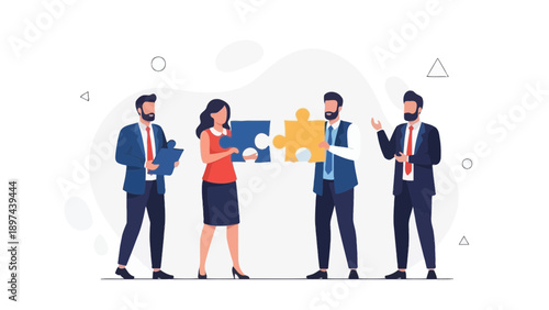 Teamwork and Collaboration: Business People Connecting Puzzle Pieces