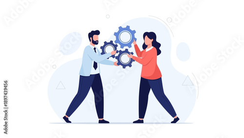 Teamwork Synergy: People Connecting Gears for Business Success