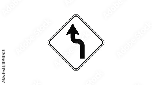 left curve ahead road warning sign icon with black arrow traffic direction symbol isolated on white background illustration