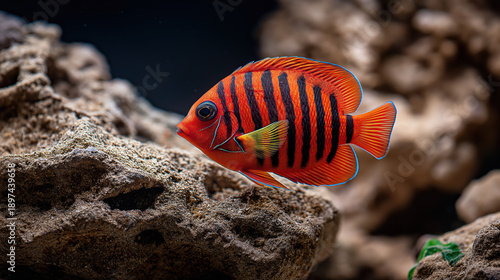 technically perfect flame angelfish with red and black stripes
