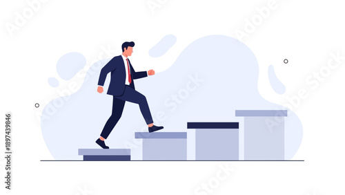 Businessman climbing stairs, career growth, success, ambition, motivation, progress
