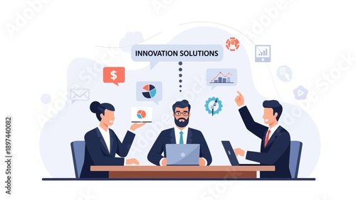 Business Team Meeting for Innovation Solutions and Strategy Development