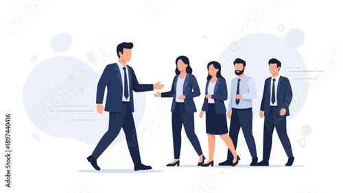 Business Team Following Leader in Flat Design