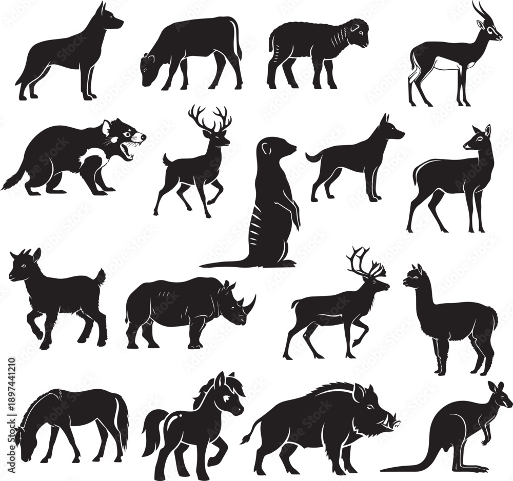 Fototapeta premium Wild and Domestic Animal Silhouette Vector Set