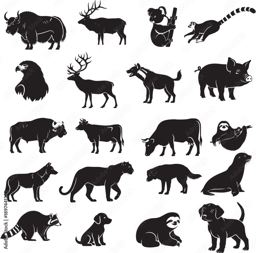 Obraz premium Wildlife & Domestic Animal Silhouettes