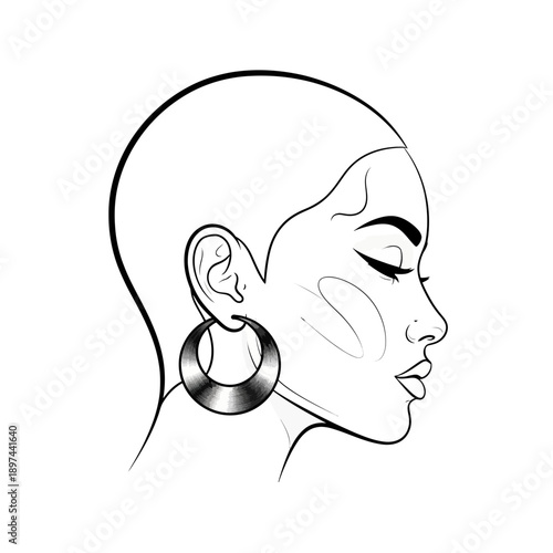Elegant Black Woman Profile with Hoop Earring.