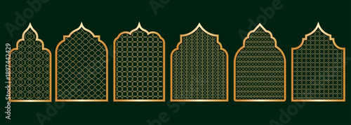 Intricate Islamic arch with geometric lattice pattern  designs showcasing traditional arabesque architecture styles