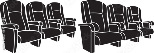 Two rows of cinema seats illustration, movie theater chairs, entertainment venue seating, graphic design