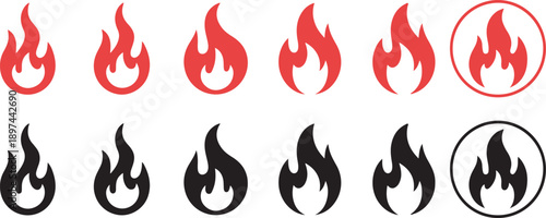 Fire Flame icon in different style. Bonfire line Silhouette vector illustration on white background.