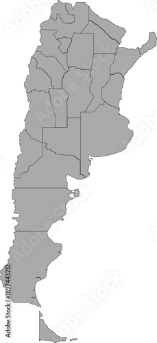 Simple Map of Argentina with Administrative Borders and Internal Regions in Grey Layout Vector Illustration Silhouette