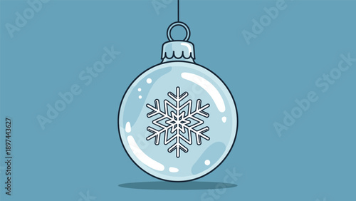 Simple illustration of a festive Christmas bauble featuring a white snowflake design against a solid blue background for holiday themes.