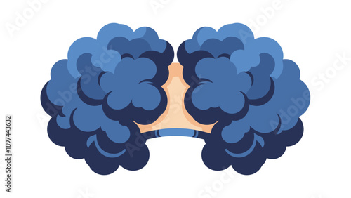 Rear view illustration of a voluminous blue curly hair wig or hairstyle isolated on a white background for fashion and costume design.
