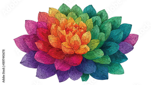 Vibrant Rainbow-Colored Flower Drawing for Creative Designs
