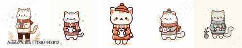 cute winter cat vector drinking coffee