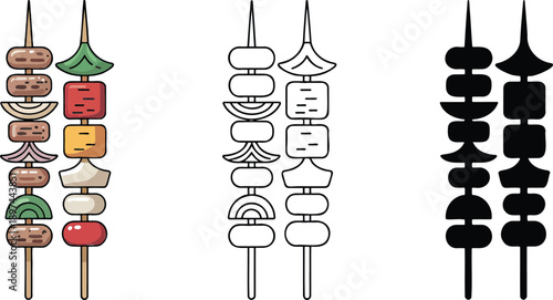 Kebab silhouette & Outline and illustration set isolated on transparent background