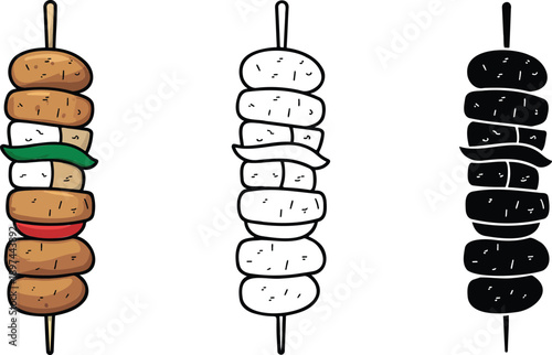 Kebab silhouette & Outline and illustration set isolated on transparent background