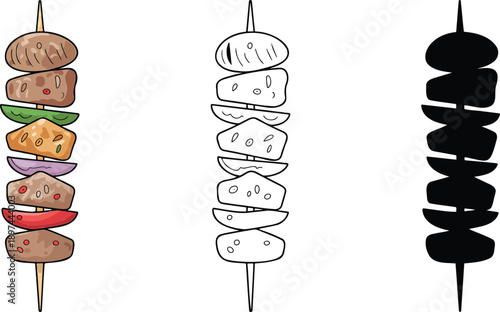 Kebab silhouette & Outline and illustration set isolated on transparent background