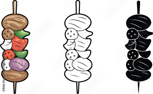 Kebab silhouette & Outline and illustration set isolated on transparent background