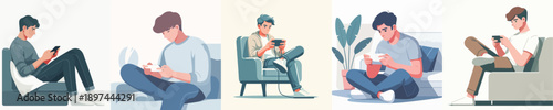 vector of young people playing games