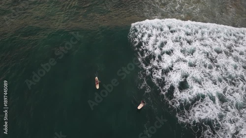Aerial Surfing Scene in Sri Lanka at Sunset