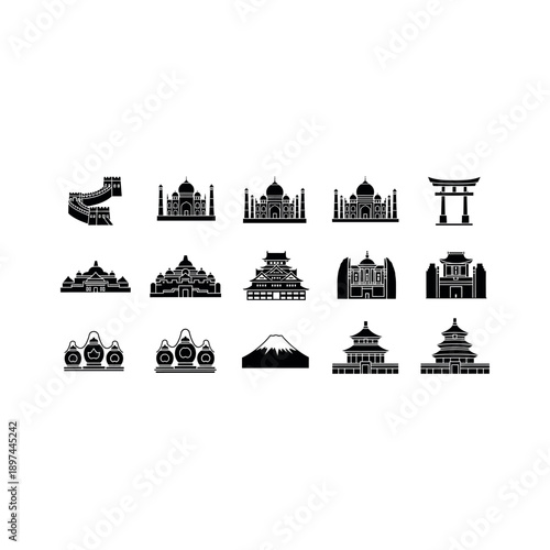 Collection of famous landmarks and monuments illustrations