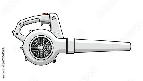 Portable electric leaf blower with a white body and black nozzle for cleaning gardens and outdoor areas from debris.