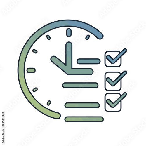 Clock with Checklist and Checkmarks symbolizing Time Management and Task Completion.