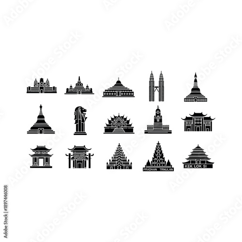 Collection of iconic landmarks and monuments illustrations