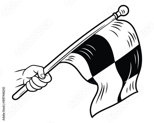 Referee soccer flag hand symbol vector, football officiating concept, sports game illustration for soccer matches.