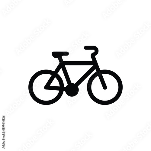 Simple black and white line drawing of a classic bicycle