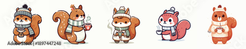 cute squirrel vector winter drinking coffee