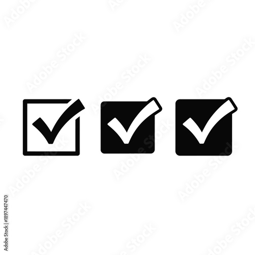 Three black checkmark icons within square boxes on a white background