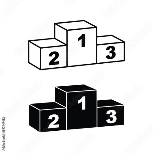 Black and white illustration of two sets of podiums with numbered steps