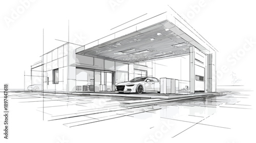 Modern Carhouse Design Concept Vector with Outline Isolated on White Background