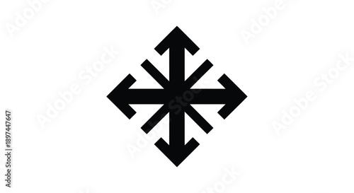 Black directional arrows forming a diamond shape on a white background