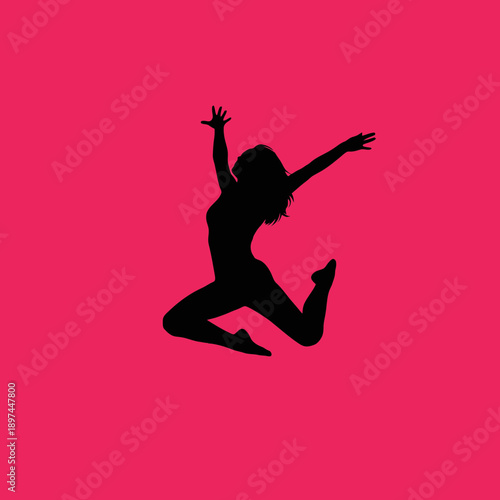 Silhouette of a woman jumping in the air.