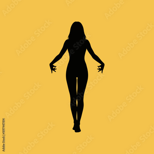 Silhouette of a woman with arms outstretched.