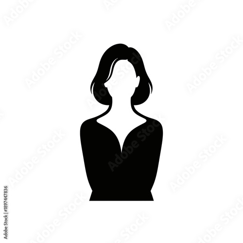 Silhouette of a woman with short hair and a black dress.