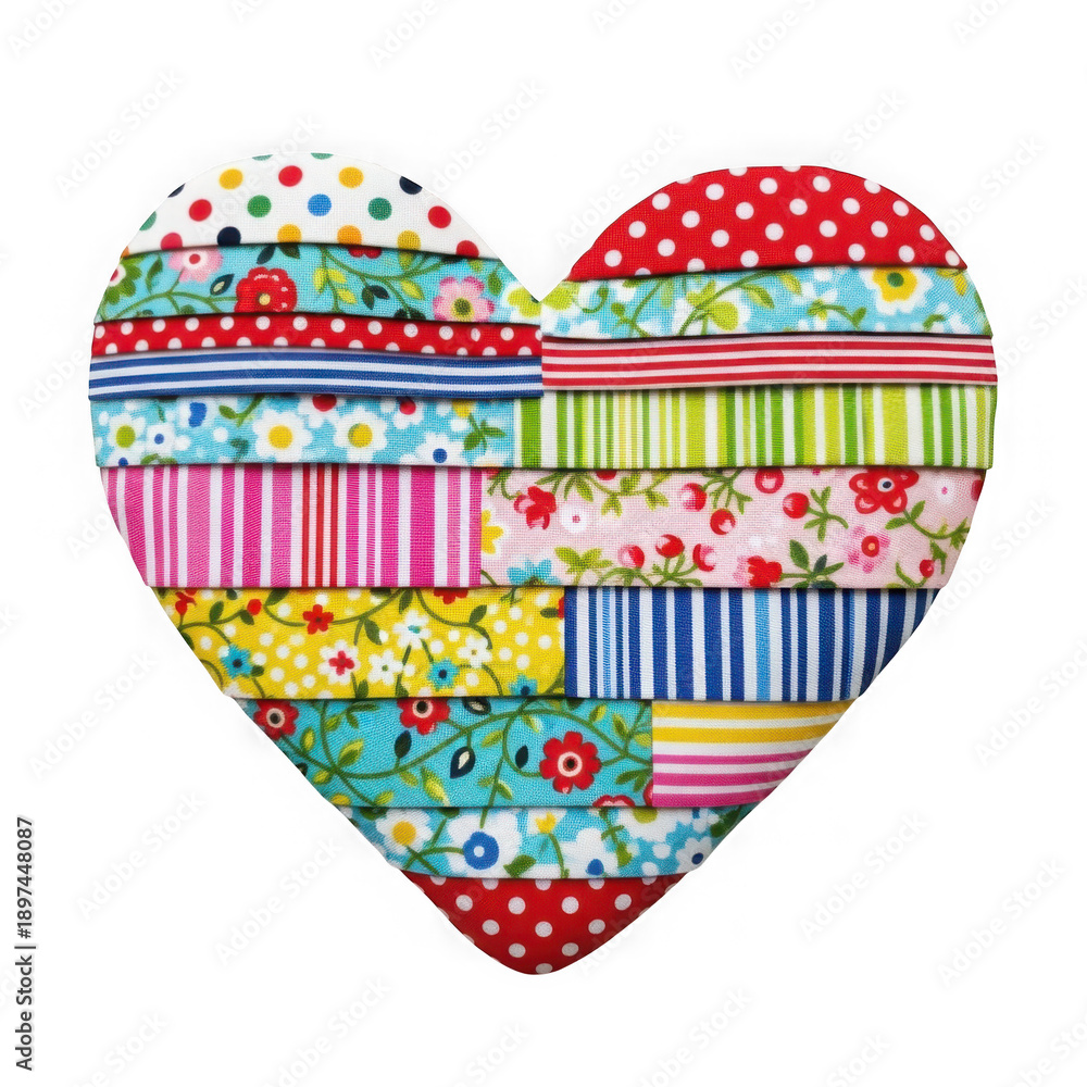 Fototapeta premium Colorful patchwork heart isolated on transparent background