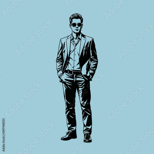 Stylish Man in Suit and Sunglasses.