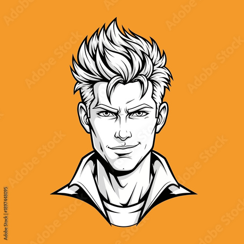 Stylish Mans Portrait with Spiky Hair and Confident Expression.