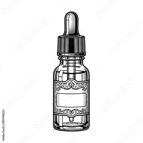 Vintage Glass Dropper Bottle Illustration.