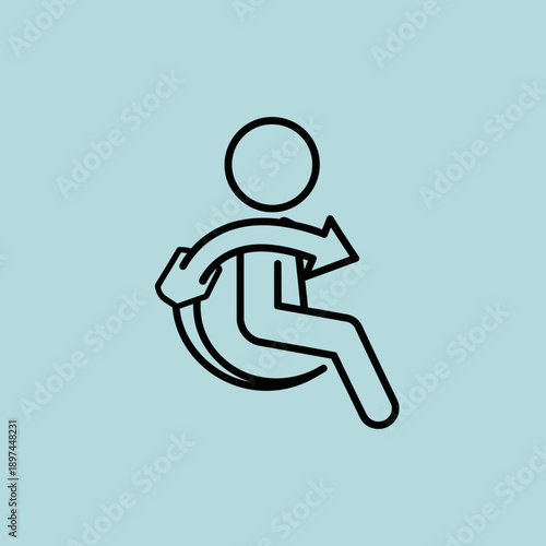 Wheelchair user with arrow symbol indicating accessibility and movement.