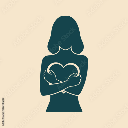 Woman Embracing Heart SelfLove and Emotional Wellbeing.
