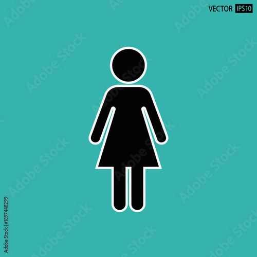 Woman Icon on Turquoise Background.